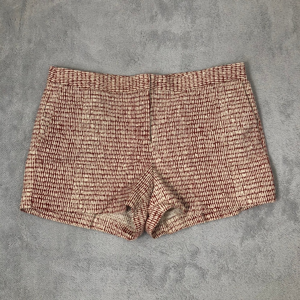 Ann Taylor Devin City Shorts Womens Size 14 Red Cream Textured Preppy Minimalist